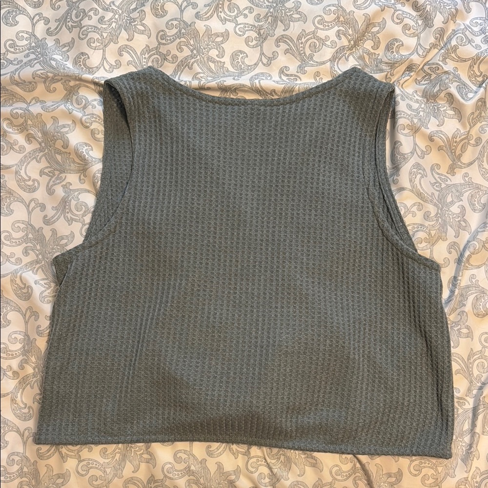 SHEIN Waffle Knit Blue Buttoned Tie Tank Top - Picture 3 of 4